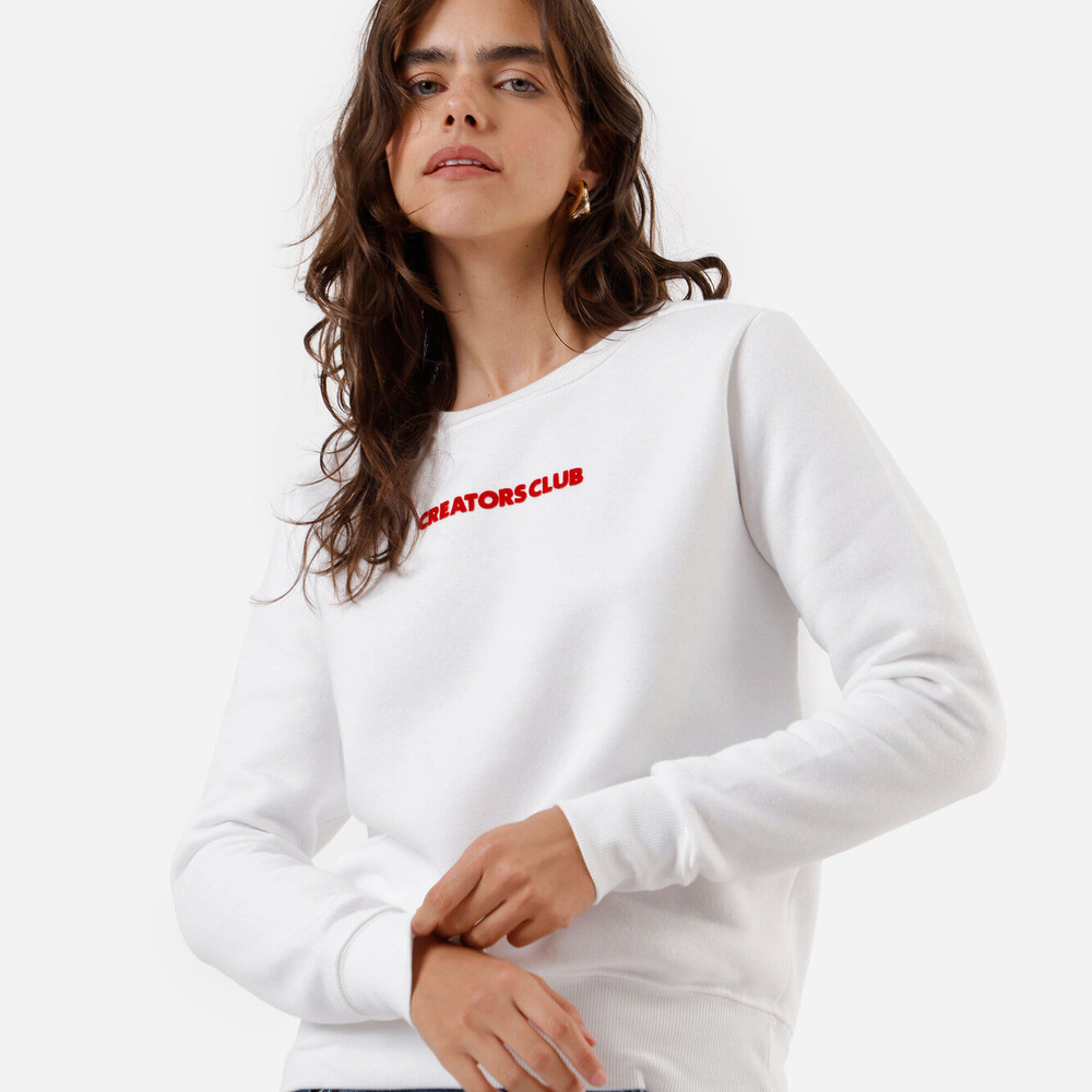 Blusão feminino de moletom estampado off white Blusão feminino de moletom estampado off white