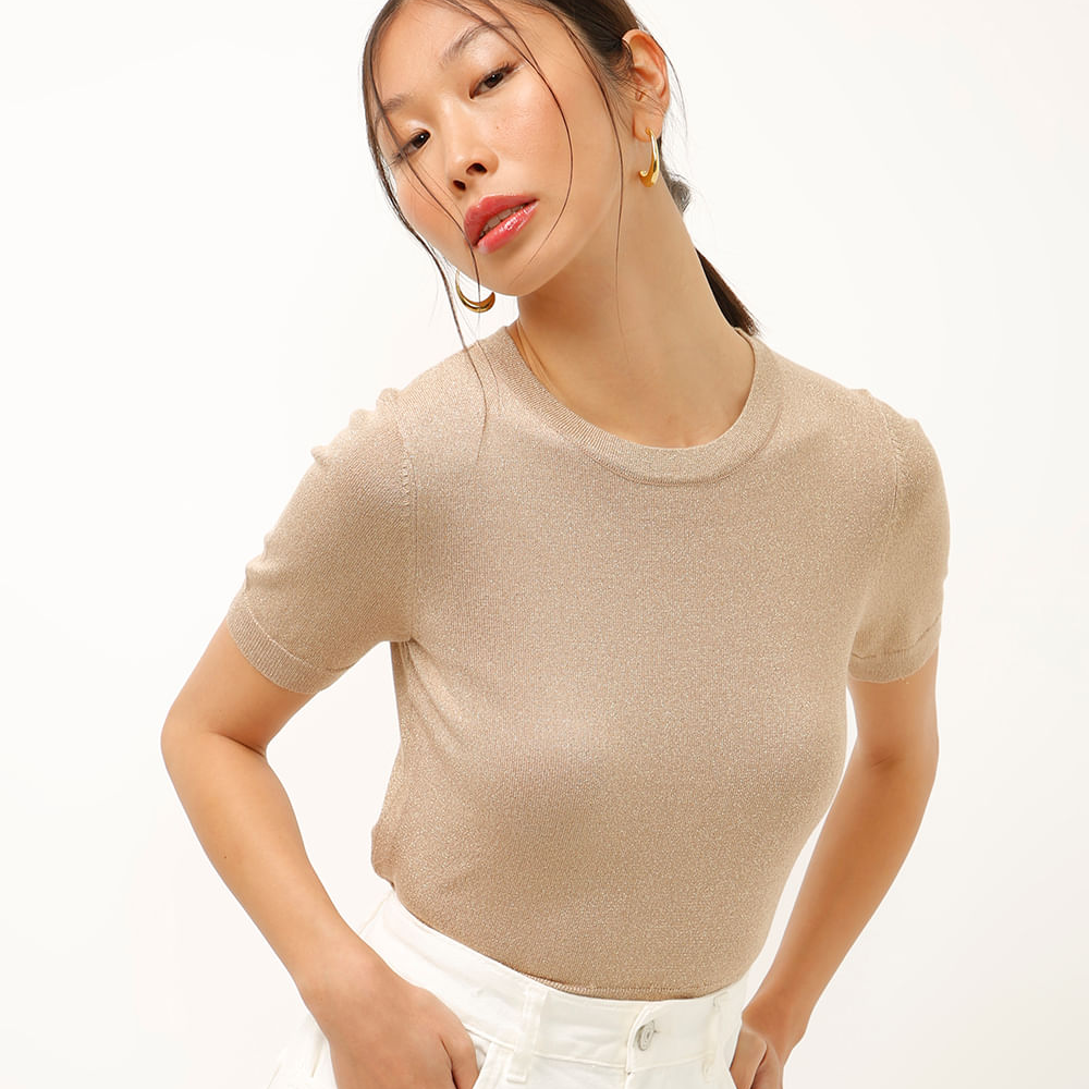 Cropped de tricot com lurex dourado Cropped de tricot com lurex dourado