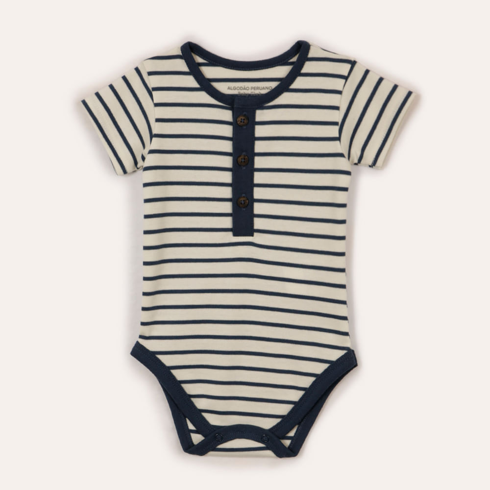 Body de algodão peruano infantil decote redondo listrado azul Body de algodão peruano infantil decote redondo listrado azul
