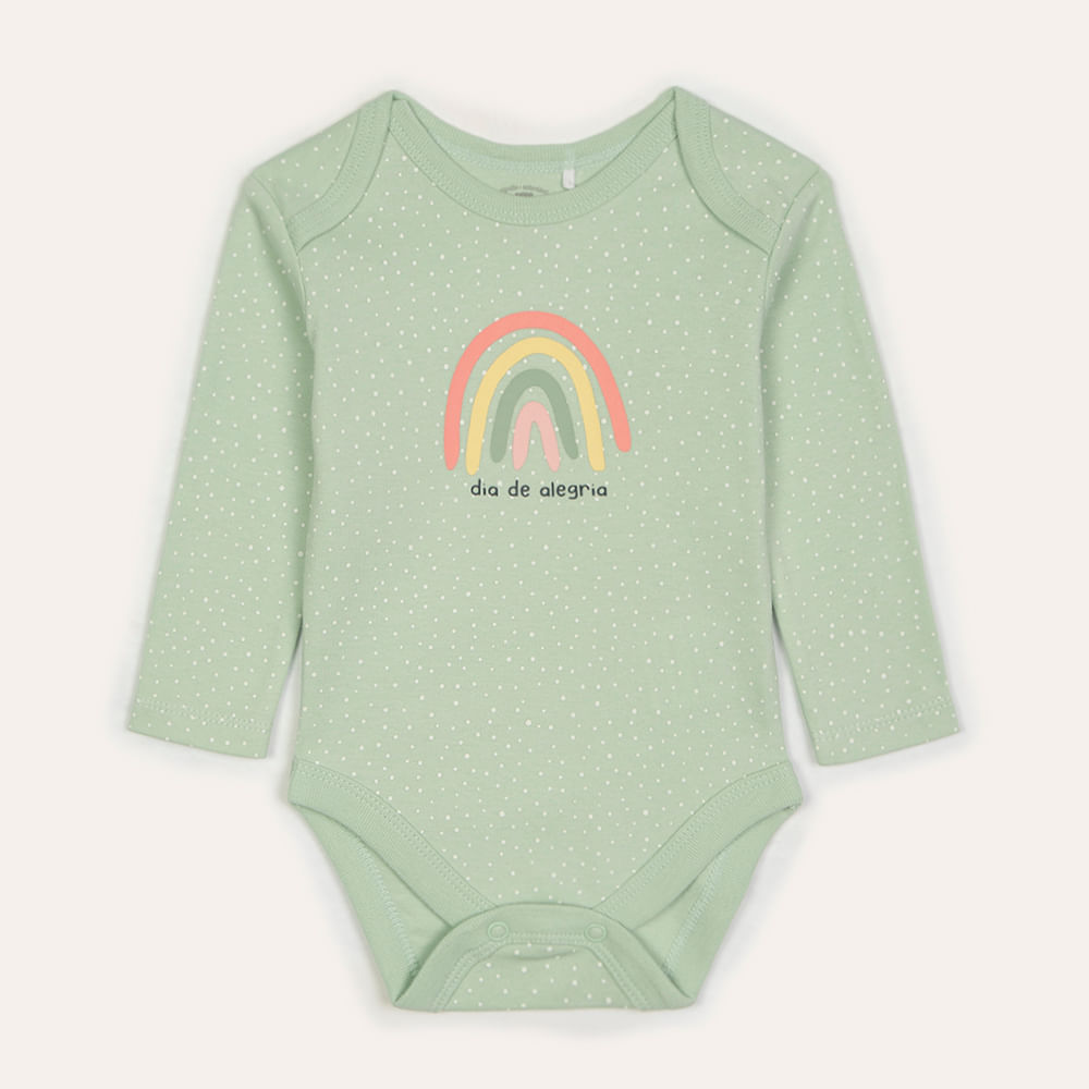 Body de algodão infantil arco íris manga longa verde Body de algodão infantil arco íris manga longa verde