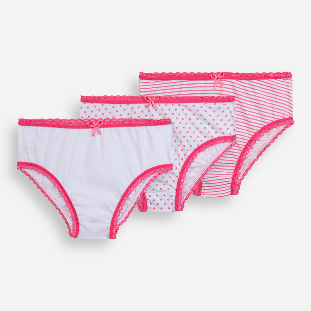 Kit de 3 calcinhas infantis de algodão estampadas lupo rosa Kit de 3 calcinhas infantis de algodão estampadas lupo rosa