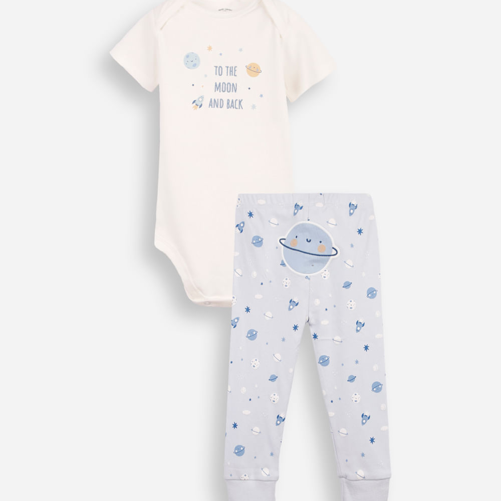 Conjunto body e calça baby algodão manga curta planeta azul Conjunto body e calça baby algodão manga curta planeta azul