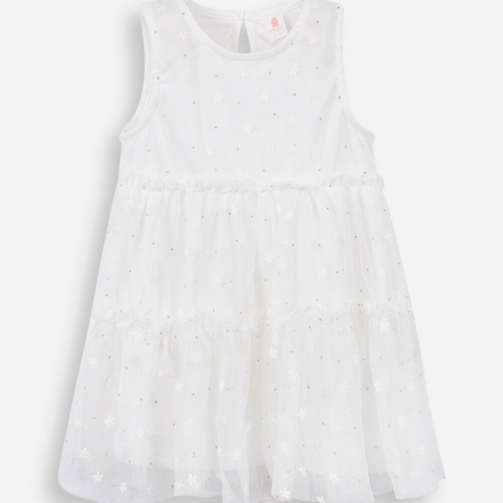 Vestido infantil tule flores off white Vestido infantil tule flores off white
