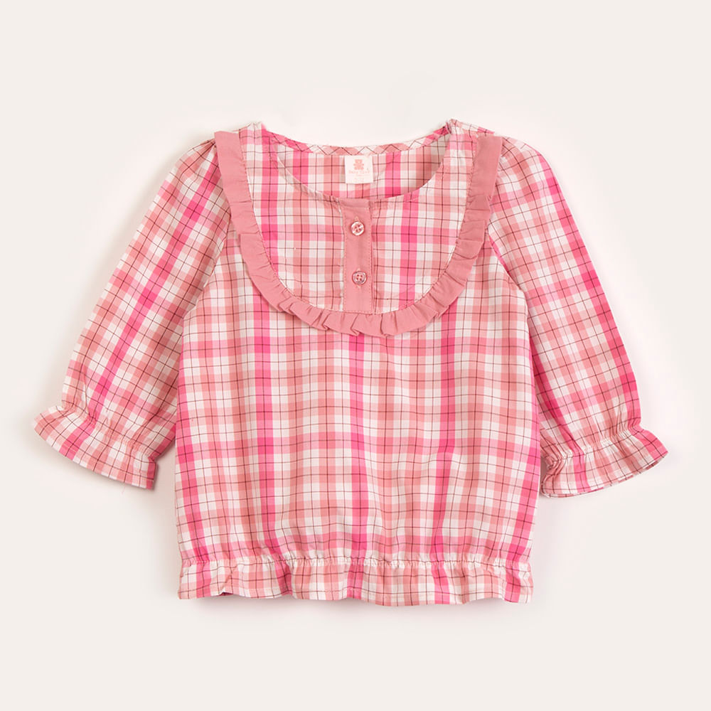 Bata infantil manga longa xadrez rosa Bata infantil manga longa xadrez rosa