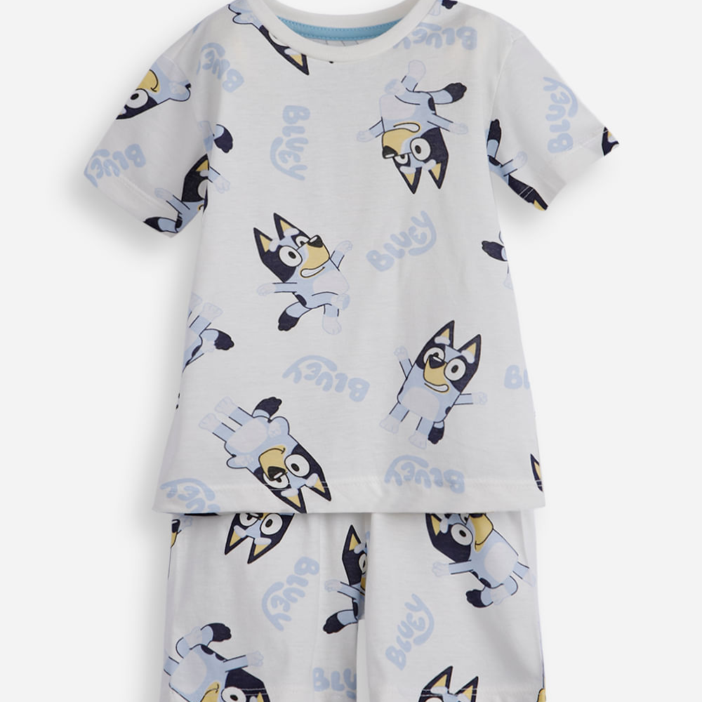 Pijama curto infantil de algodão bluey off white Pijama curto infantil de algodão bluey off white