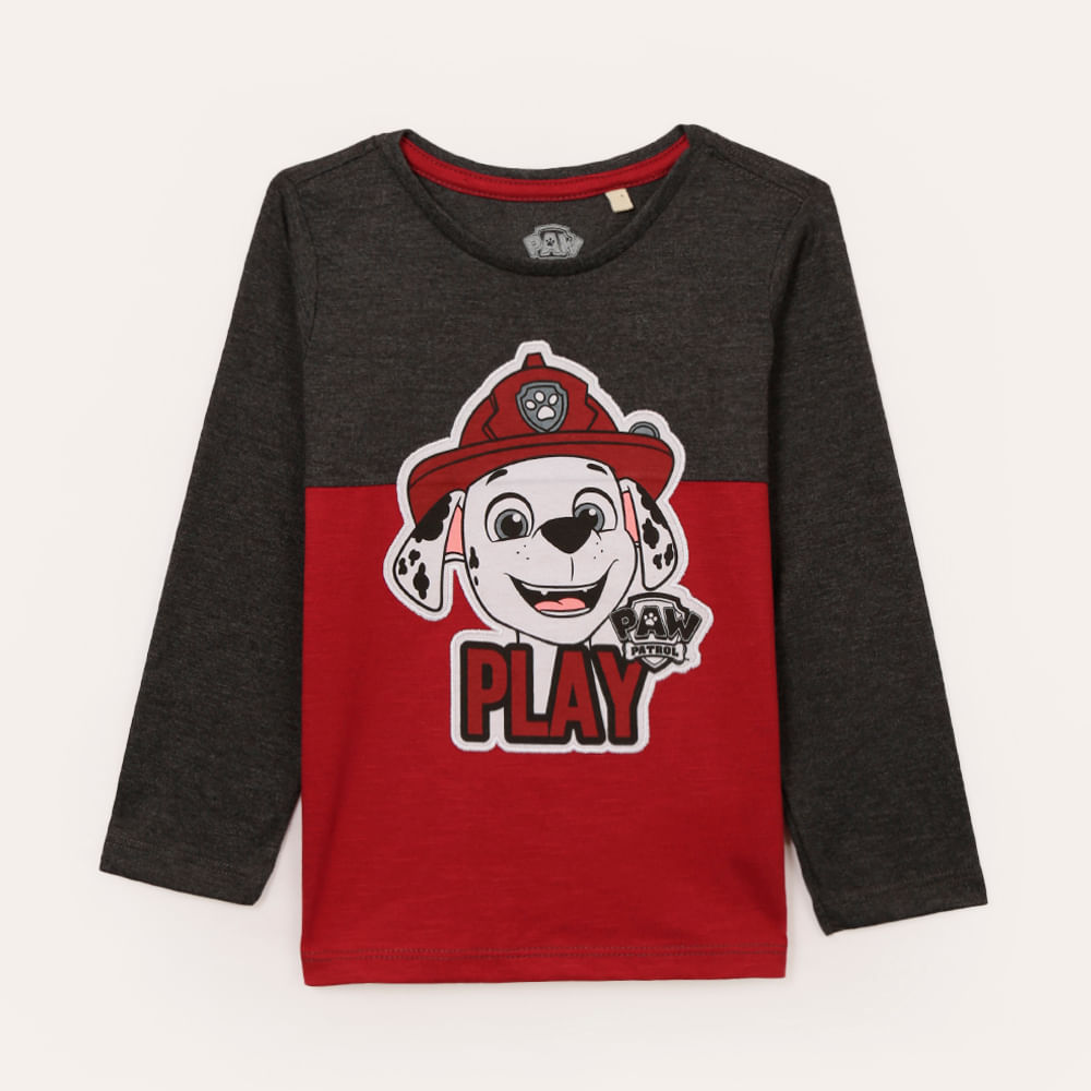 Camiseta de algodão infantil patrulha canina marshall manga longa vermelha Camiseta de algodão infantil patrulha canina marshall manga longa vermelha