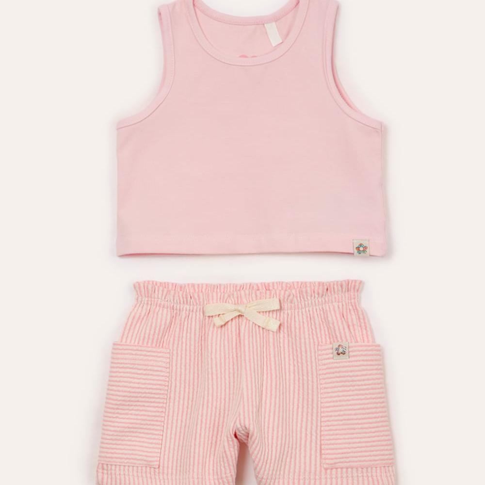 Conjunto infantil de algodão regata e short rosa Conjunto infantil de algodão regata e short rosa