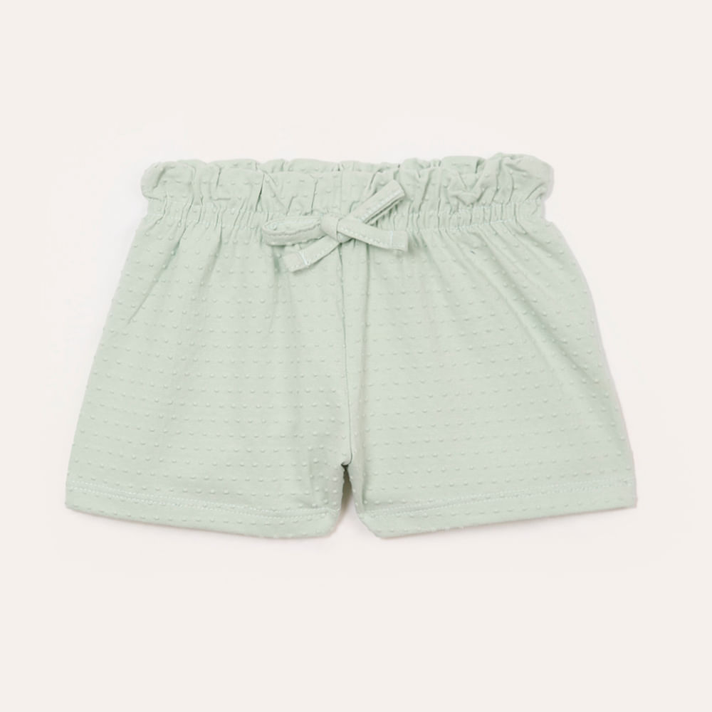 Short de algodão infantil texturizado com elástico e cordão verde Short de algodão infantil texturizado com elástico e cordão verde