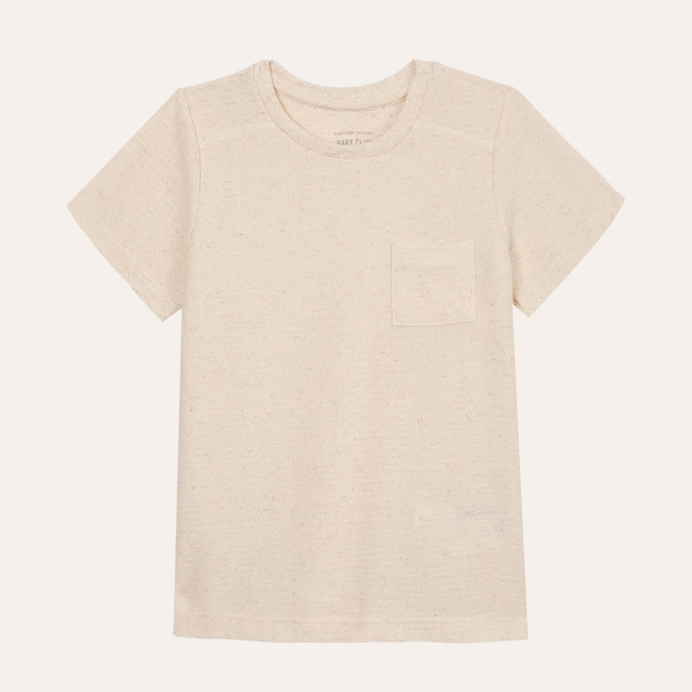 Camiseta infantil com linho e bolso bege Camiseta infantil com linho e bolso bege