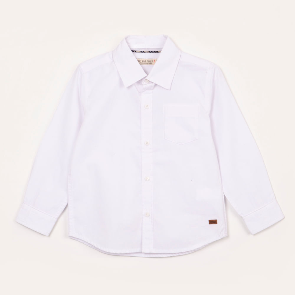 Camisa de algodão infantil manga longa branco Camisa de algodão infantil manga longa branco