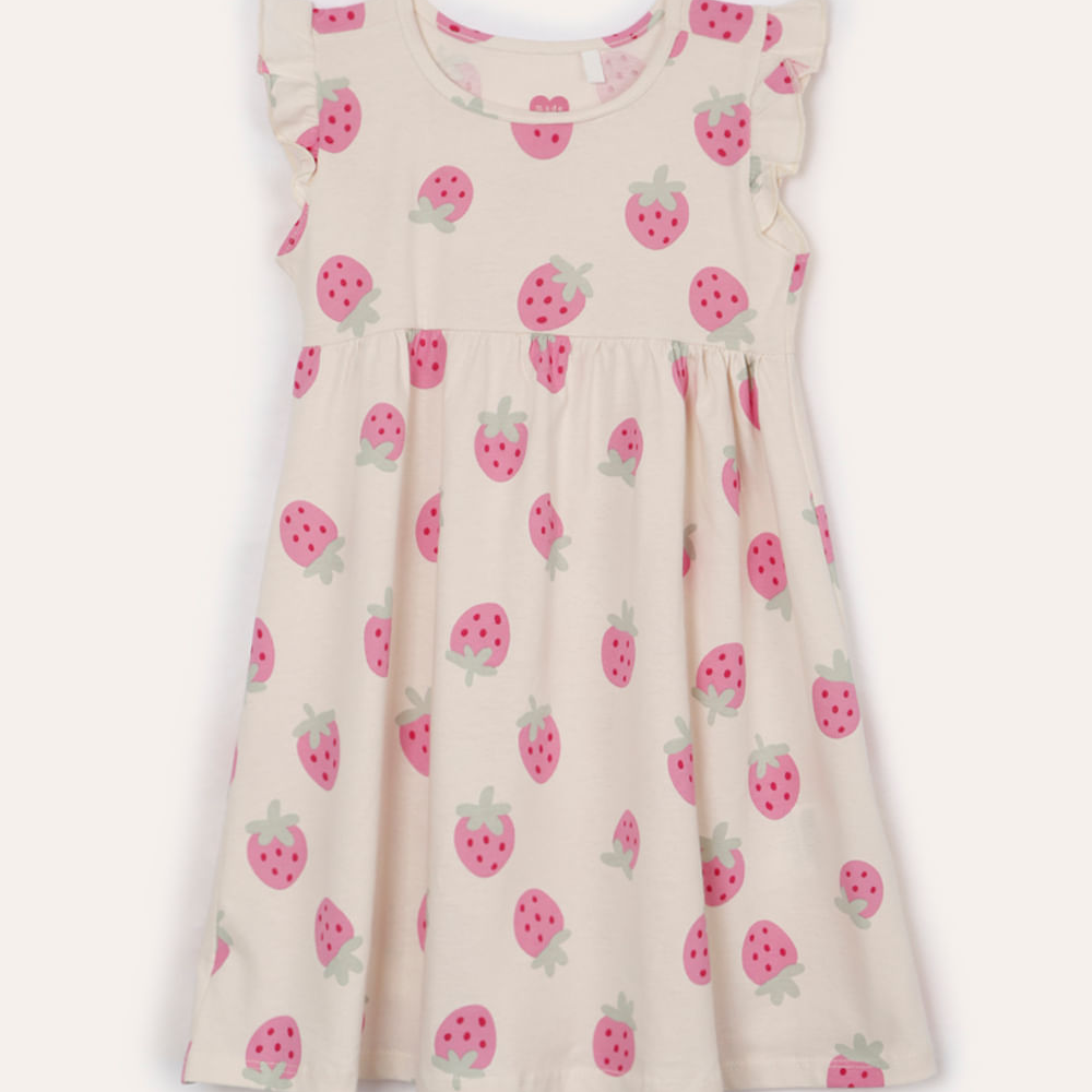 Vestido infantil de algodão morangos bege Vestido infantil de algodão morangos bege