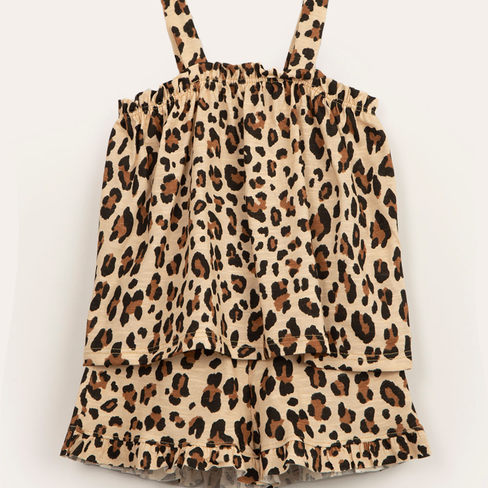 Conjunto infantil regata animal print e short marrom Conjunto infantil regata animal print e short marrom