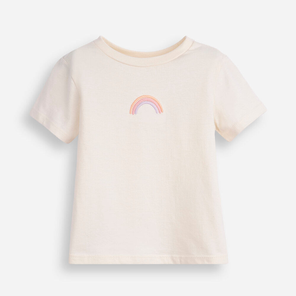 Camiseta infantil de algodão arco íris bege Camiseta infantil de algodão arco íris bege