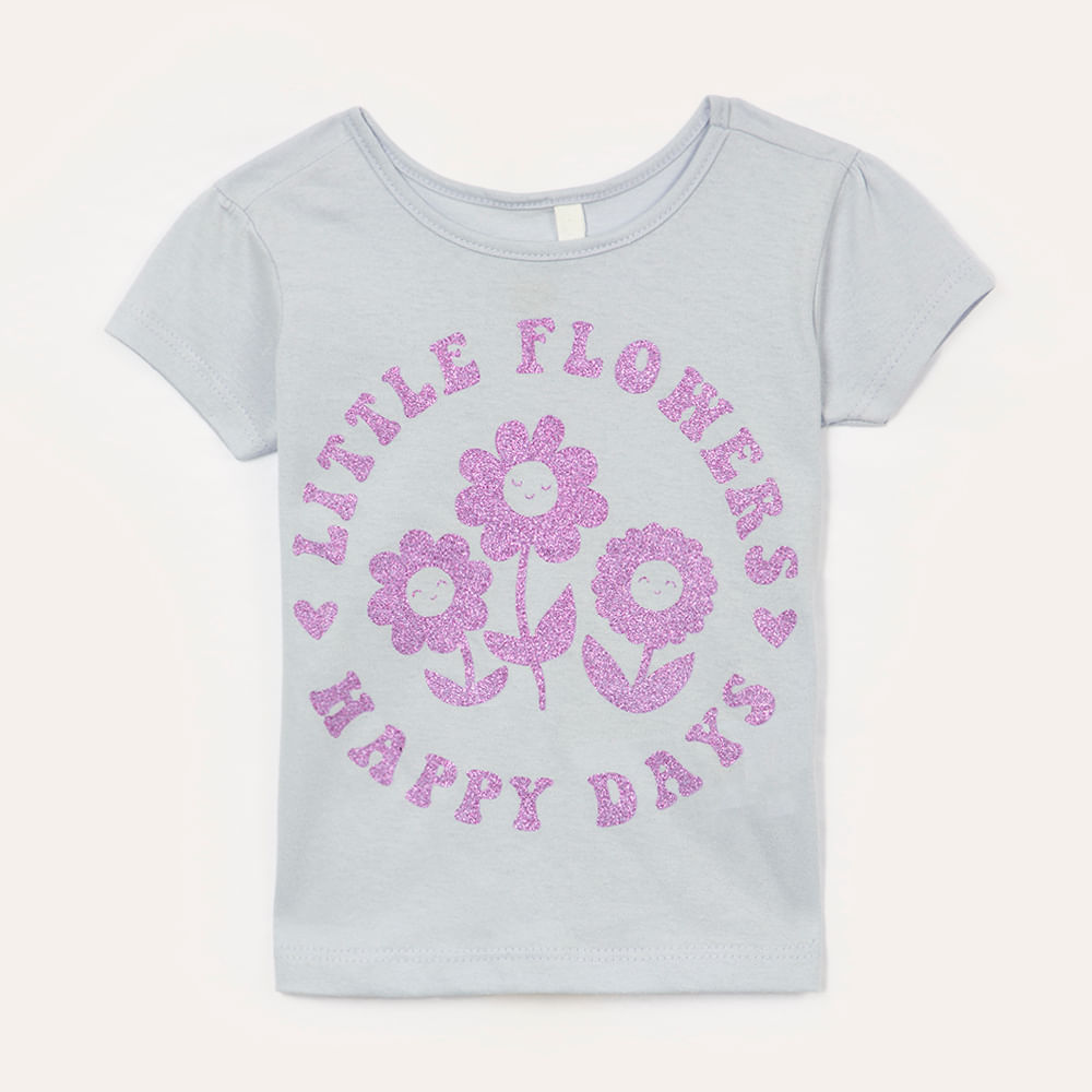 Blusa infantil manga curta little flowers azul claro Blusa infantil manga curta little flowers azul claro