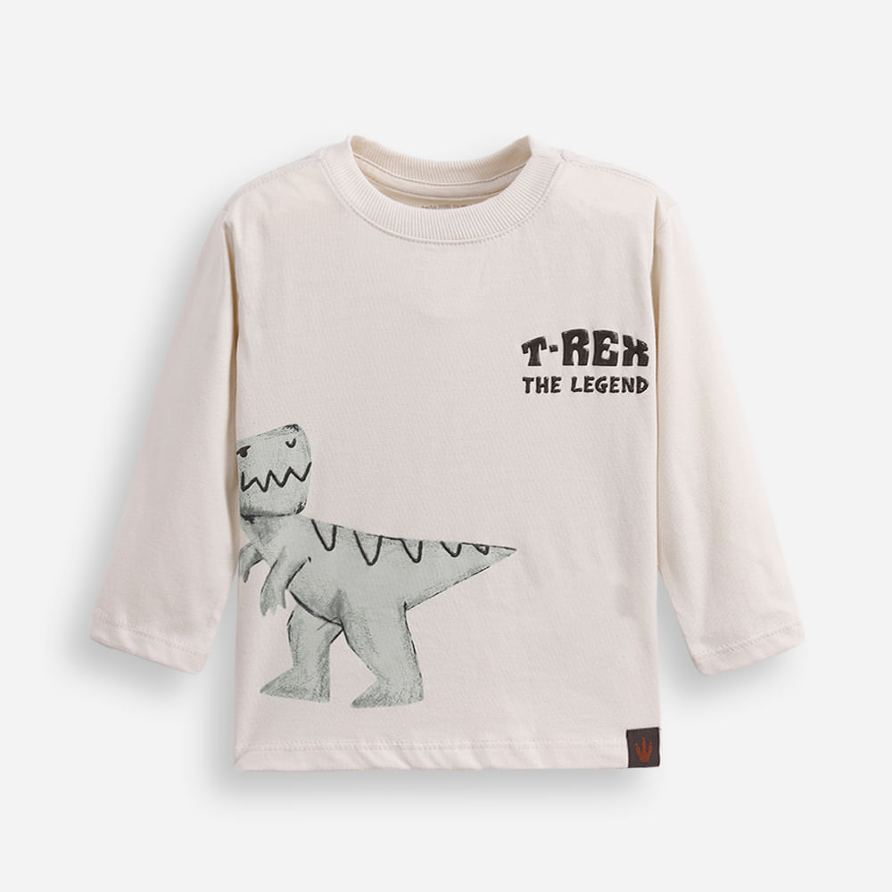 Camiseta infantil manga longa t rex bege Camiseta infantil manga longa t rex bege