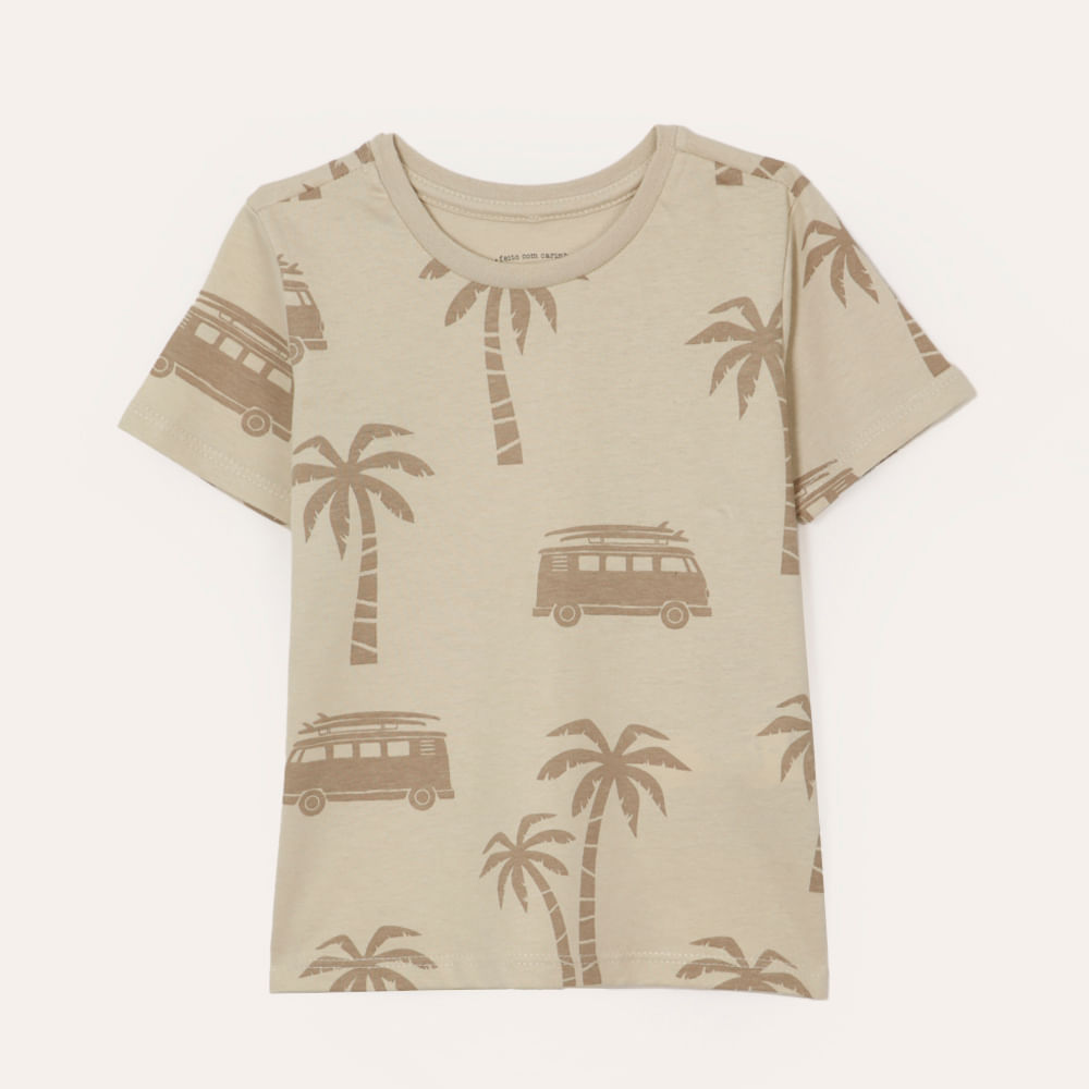 Camiseta de algodão infantil coqueiro bege Camiseta de algodão infantil coqueiro bege