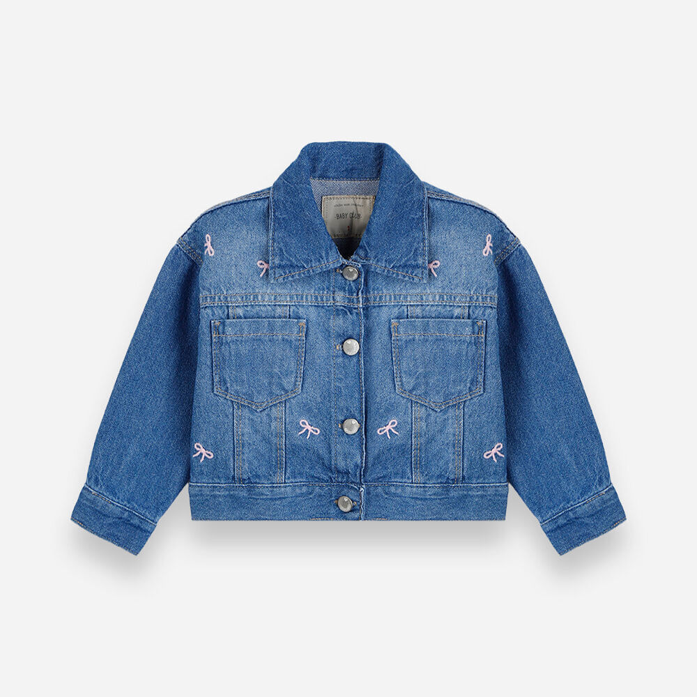 Jaqueta infantil jeans com laços bordados azul Jaqueta infantil jeans com laços bordados azul