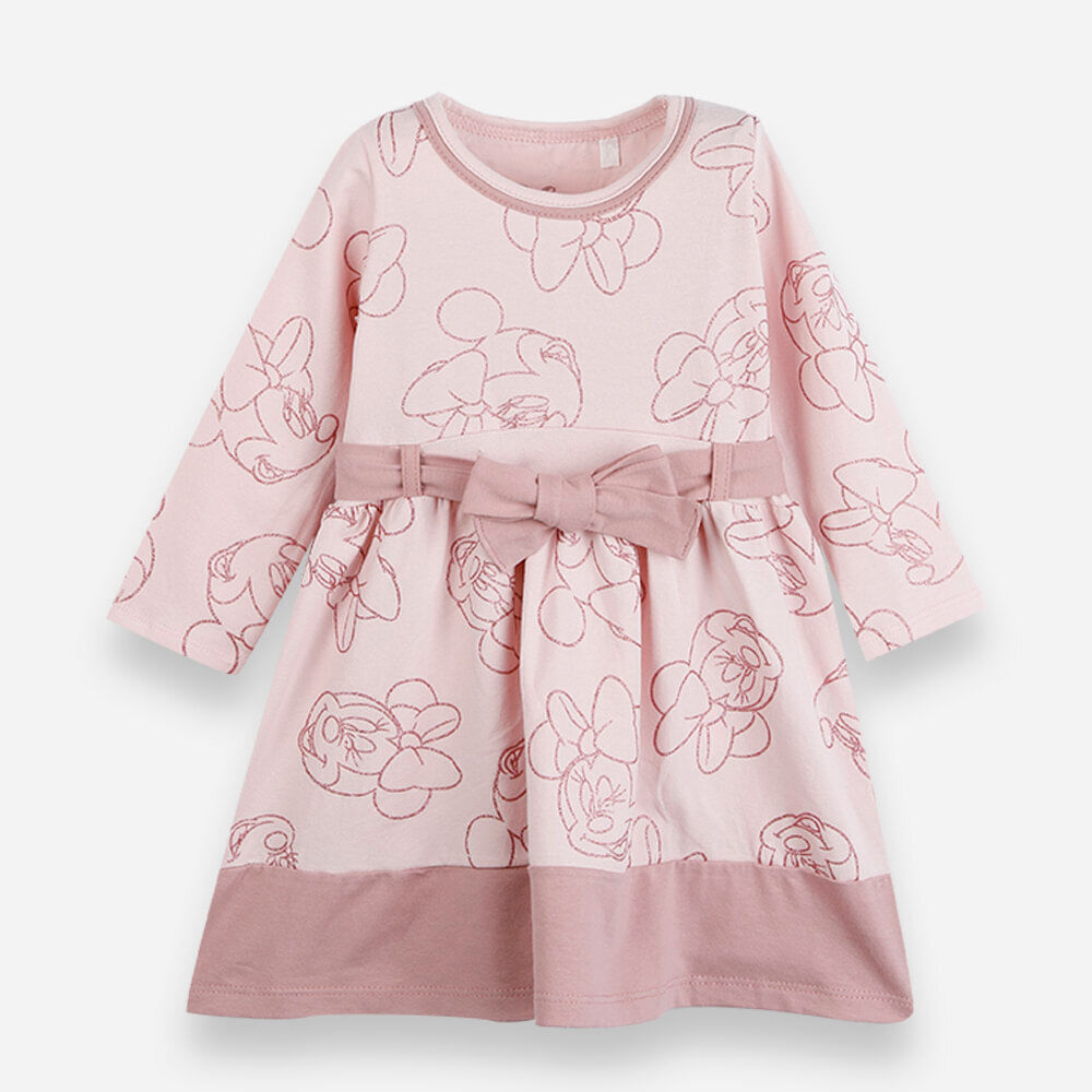 Vestido infantil de algodão manga longa minnie rosa Vestido infantil de algodão manga longa minnie rosa