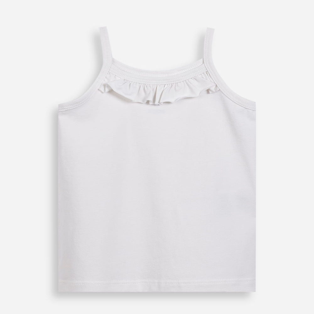 Regata de algodão infantil com babado off white Regata de algodão infantil com babado off white