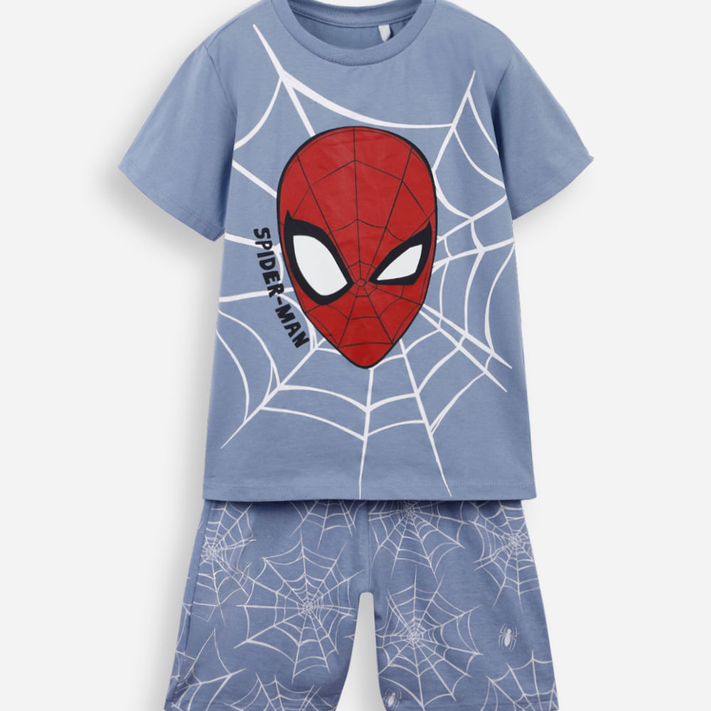 Pijama curto infantil de algodão homem aranha azul Pijama curto infantil de algodão homem aranha azul