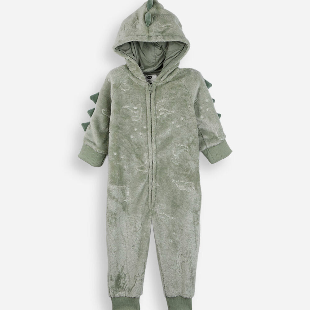 Pijama macacão infantil de fleece dino verde Pijama macacão infantil de fleece dino verde