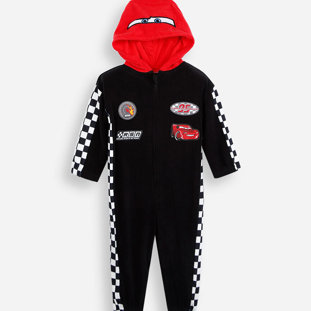 Pijama macacão infantil com capuz carros preto Pijama macacão infantil com capuz carros preto