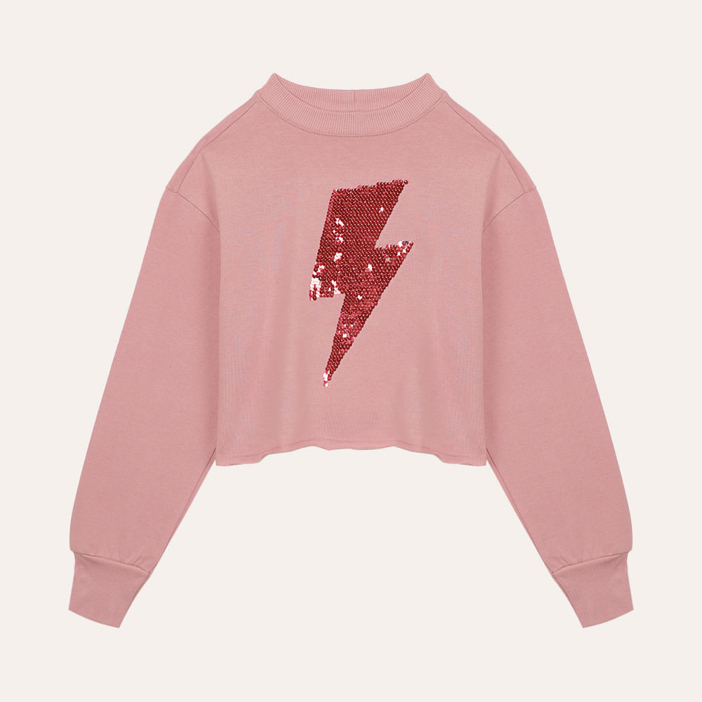 Cropped de moletinho infantil paetê rosa Cropped de moletinho infantil paetê rosa
