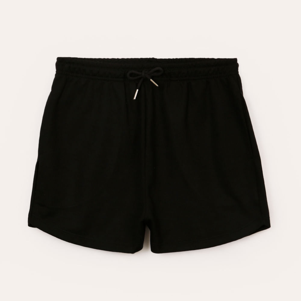Short de moletom juvenil cós com elástico e bolsos preto