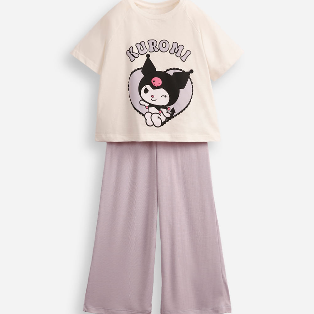 Pijama longo infantil de algodão hello kitty off white Pijama longo infantil de algodão hello kitty off white