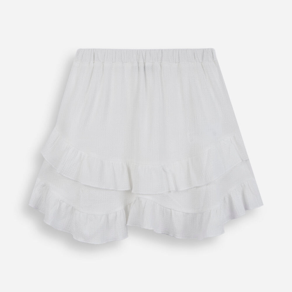 Mini saia juvenil texturizada com babados off white Mini saia juvenil texturizada com babados off white