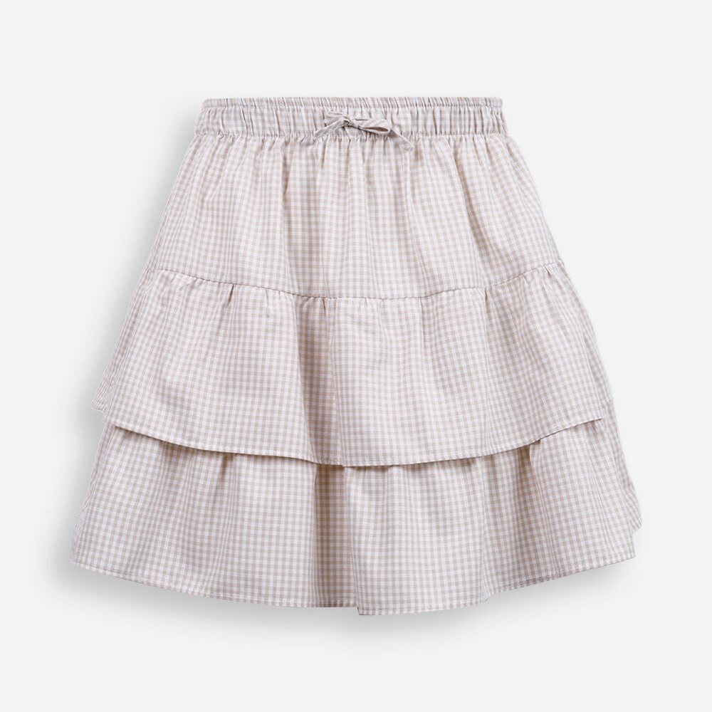Minissaia infantil com babado em vichy off white Minissaia infantil com babado em vichy off white