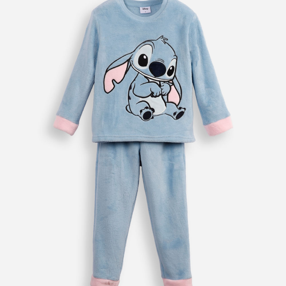 Pijama longo infantil de fleece stitch azul