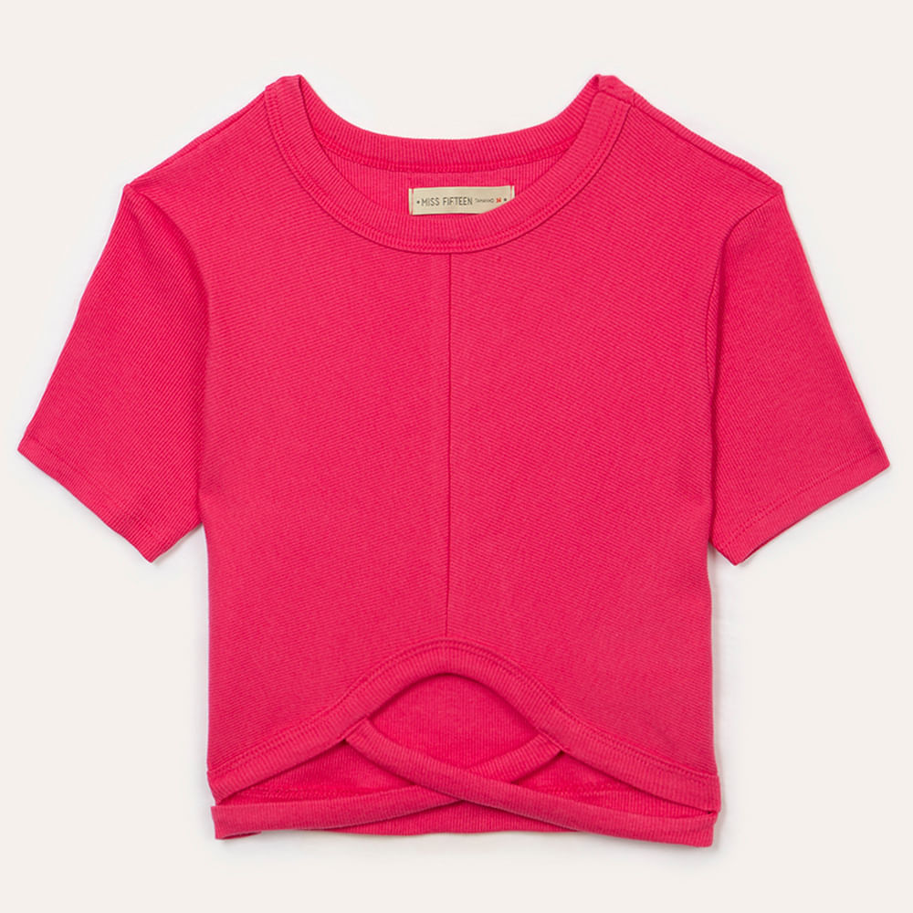 Blusa de algodão juvenil com recorte manga curta pink Blusa de algodão juvenil com recorte manga curta pink