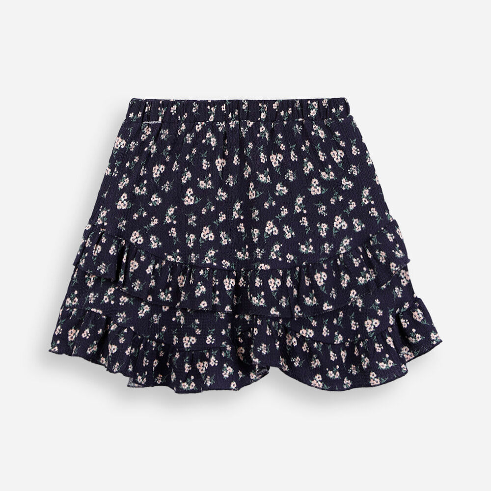 Mini saia juvenil texturizada com babados floral azul Mini saia juvenil texturizada com babados floral azul
