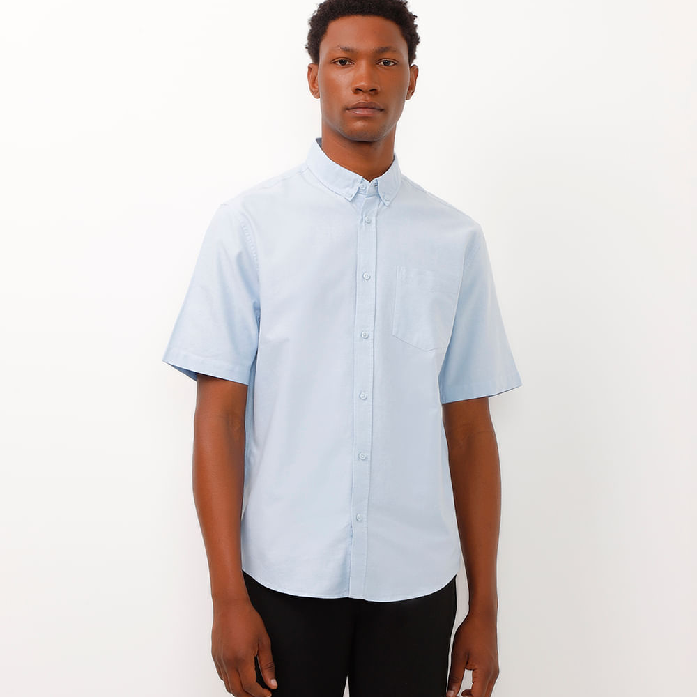 Camisa comfort oxford manga curta azul