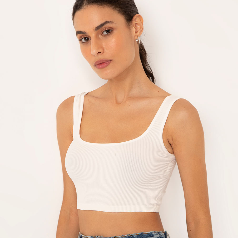 Cropped básico de poliamida areia - off white