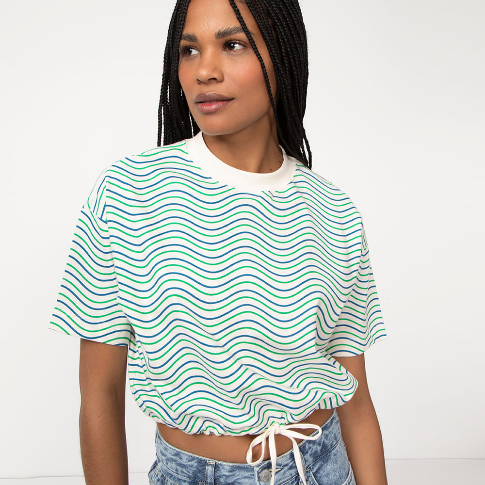 Camiseta de algodão listrada amarração off white