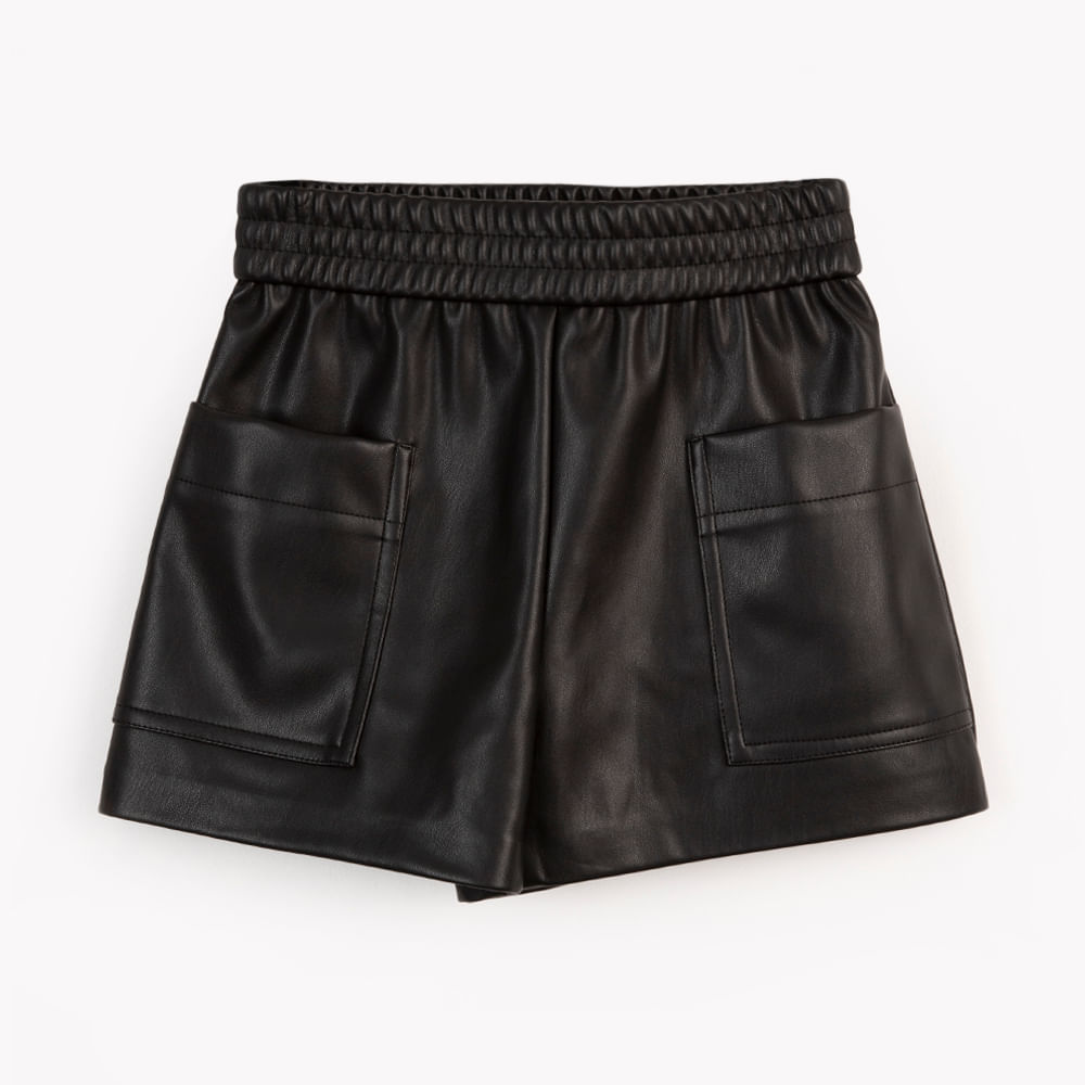 Short infantil de pu com bolsos preto Short infantil de pu com bolsos preto