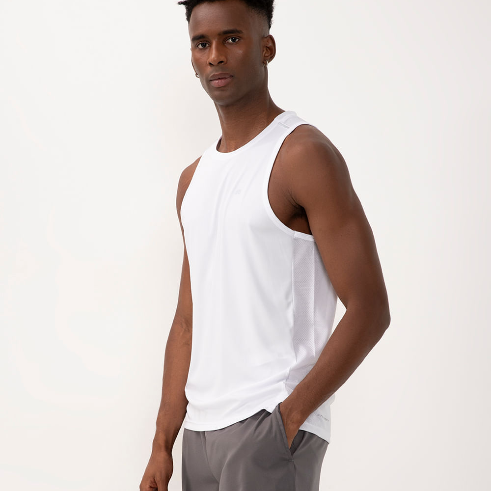 Regata esportiva masculina com reflexivo branco Regata esportiva masculina com reflexivo branco