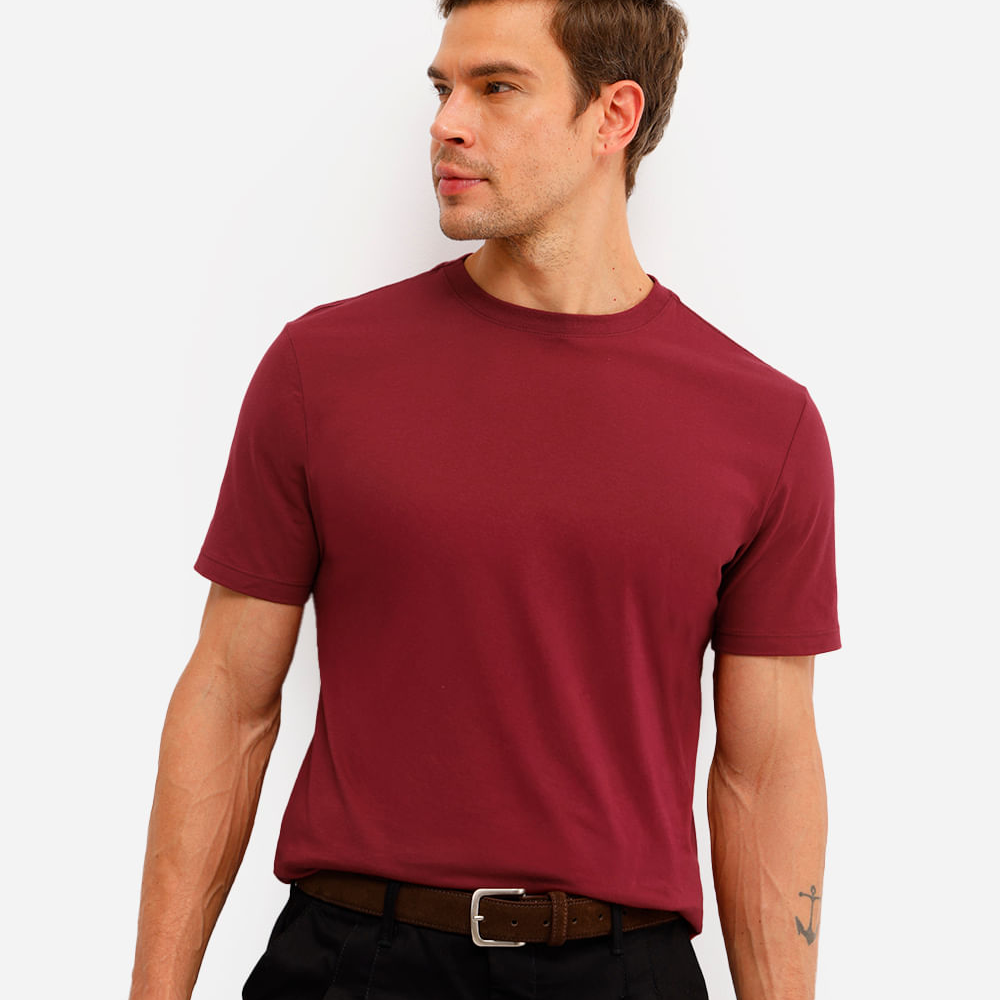 Camiseta masculina de algodão básica manga curta vinho Camiseta masculina de algodão básica manga curta vinho