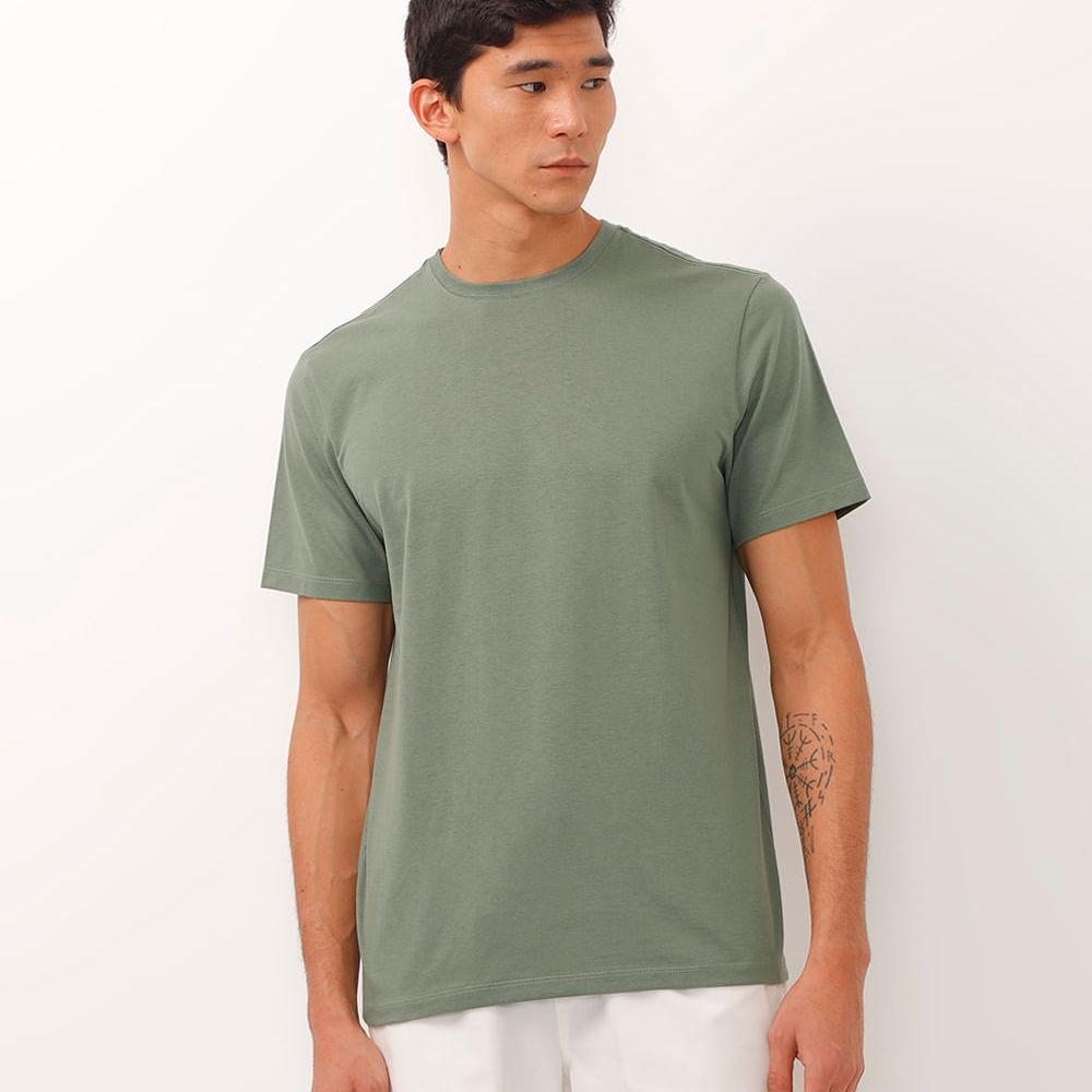 Camiseta masculina de algodão básica manga curta verde Camiseta masculina de algodão básica manga curta verde