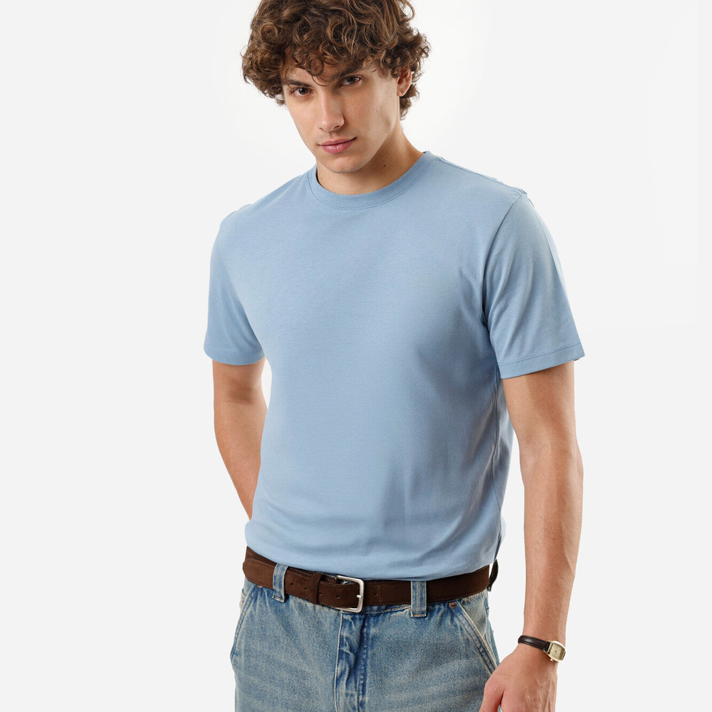 Camiseta de algodão básica manga curta azul Camiseta de algodão básica manga curta azul