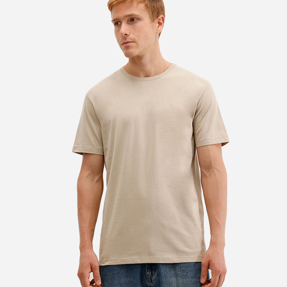 Camiseta masculina de algodão básica manga curta bege Camiseta masculina de algodão básica manga curta bege