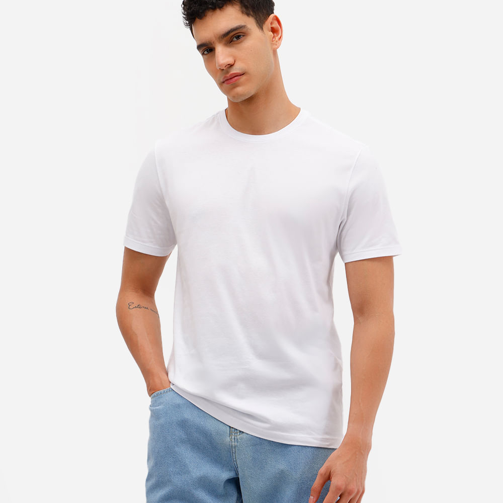 Camiseta masculina de algodão básica manga curta branca Camiseta masculina de algodão básica manga curta branca
