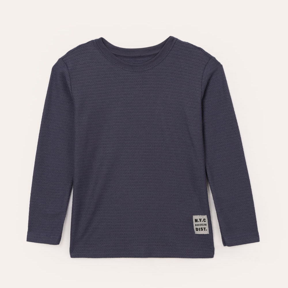 Camiseta texturizada infantil manga longa azul marinho Camiseta texturizada infantil manga longa azul marinho