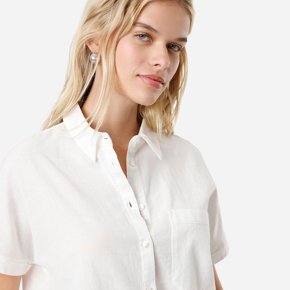 Camisa de algodão manga curta com bolso off white Camisa de algodão manga curta com bolso off white