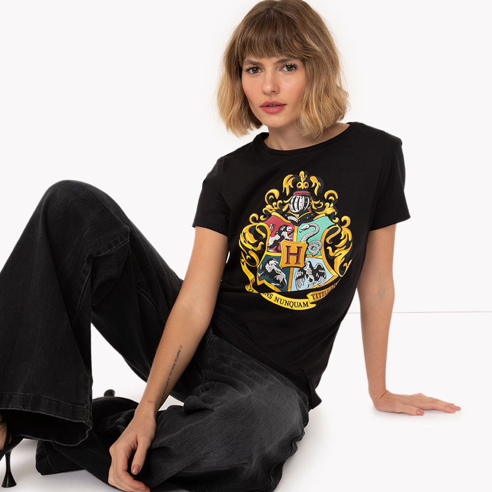 Camiseta de algodão harry potter manga curta preto Camiseta de algodão harry potter manga curta preto