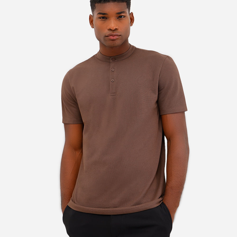 Polo masculina comfort gola padre manga curta azul marrom Polo masculina comfort gola padre manga curta azul marrom