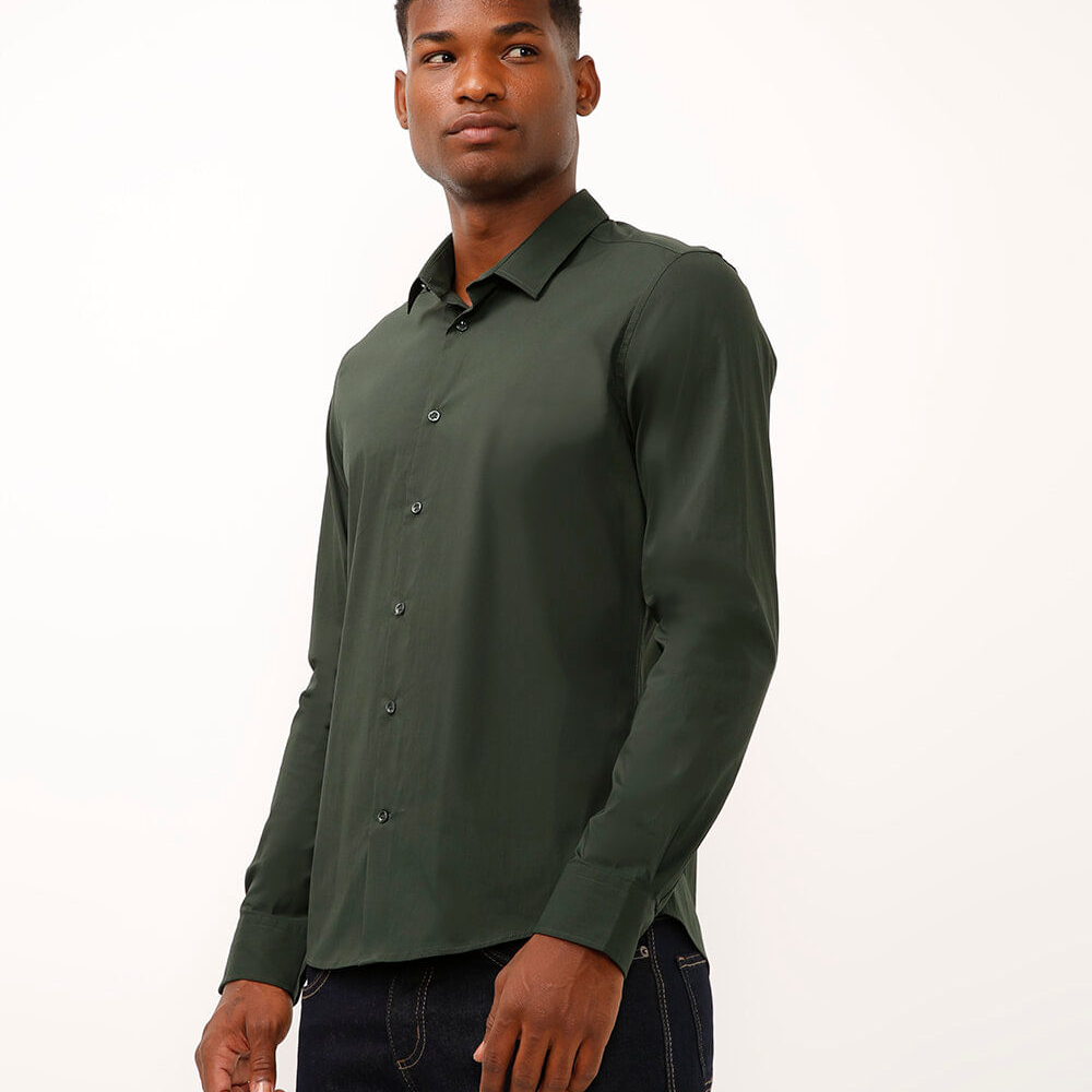 Camisa slim fit de algodão manga longa verde