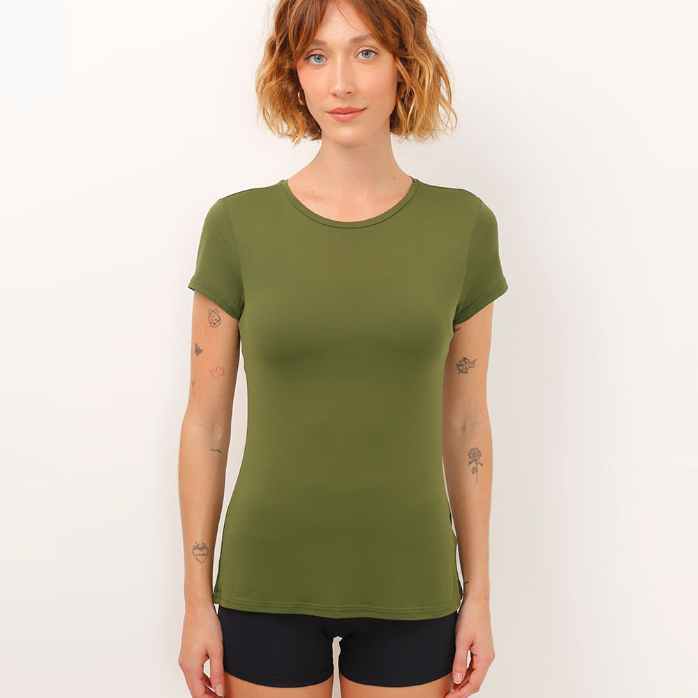 Camiseta feminina esportiva com recorte manga curta verde Camiseta feminina esportiva com recorte manga curta verde
